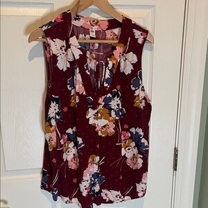 Old Navy Floral Sleeveless Blouse - Burgundy and Pink
